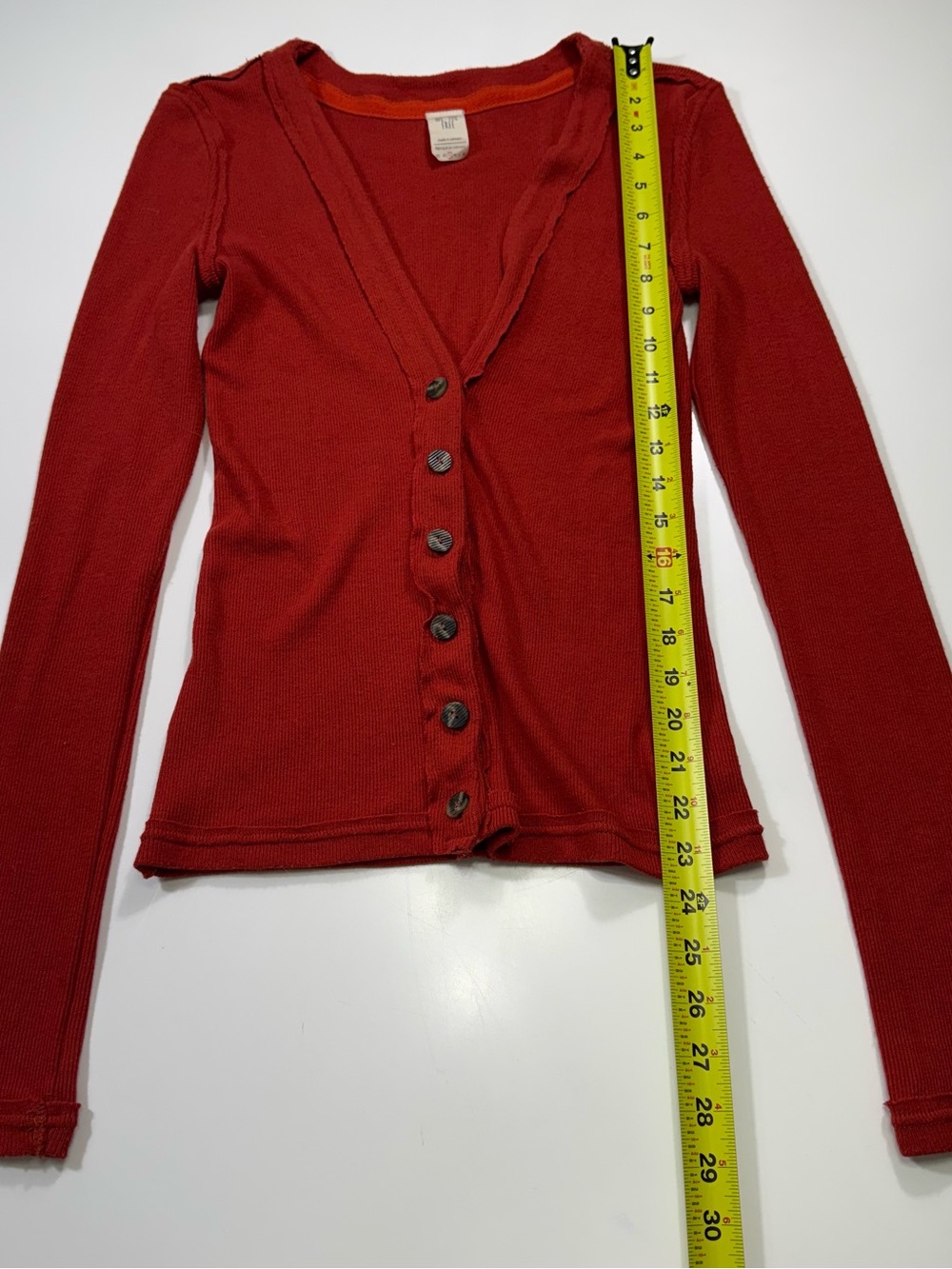 We The Free Ribbed Button-Front Long Sleeve Top in Rust - Picture 3 of 8